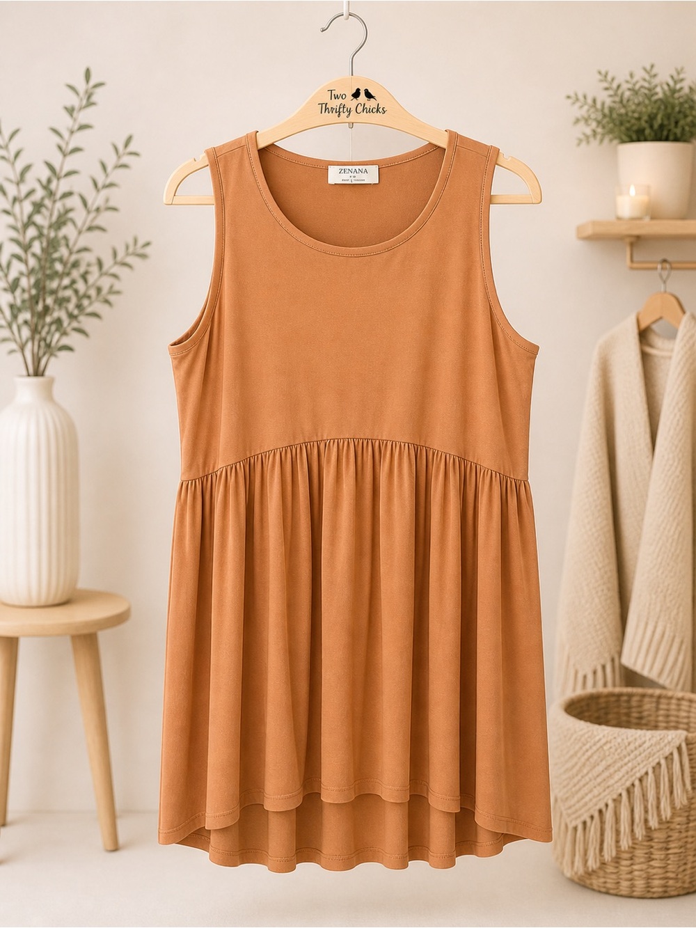 Zenana Burnt Orange Babydoll Tank | Size L | GUC
